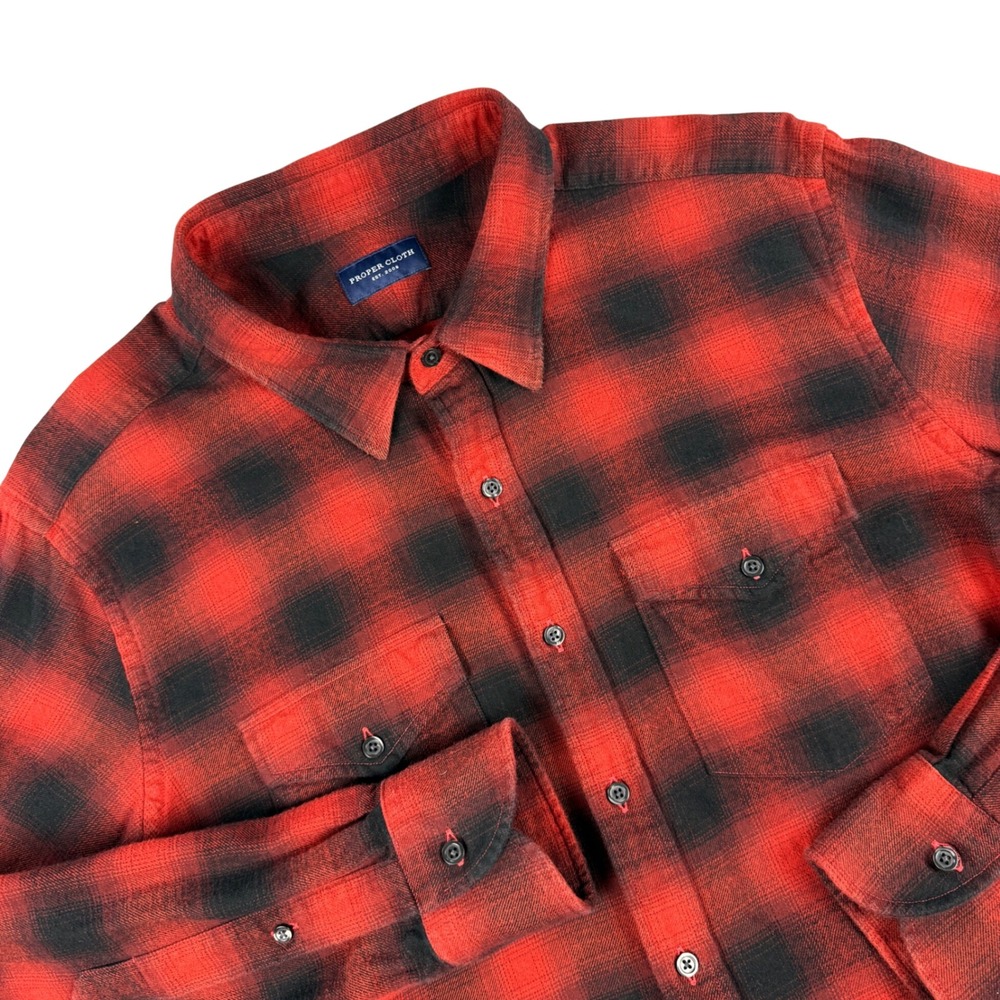 Proper Cloth Flannel Shirt Mens L Slim Red Black Buffalo Check Lumberjack Plaid